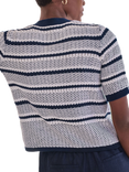 Pure Collection Stripe Short Sleeve Cardigan, White/Multi