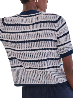 Pure Collection Stripe Short Sleeve Cardigan, White/Multi - view 2, White/Multi