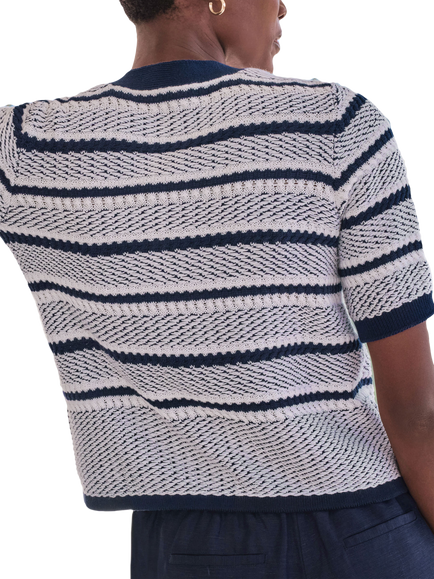 Pure Collection Stripe Short Sleeve Cardigan, White/Multi - view 2, White/Multi