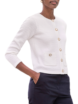 Pure Collection Cotton Twist Textured Cardigan, White, White