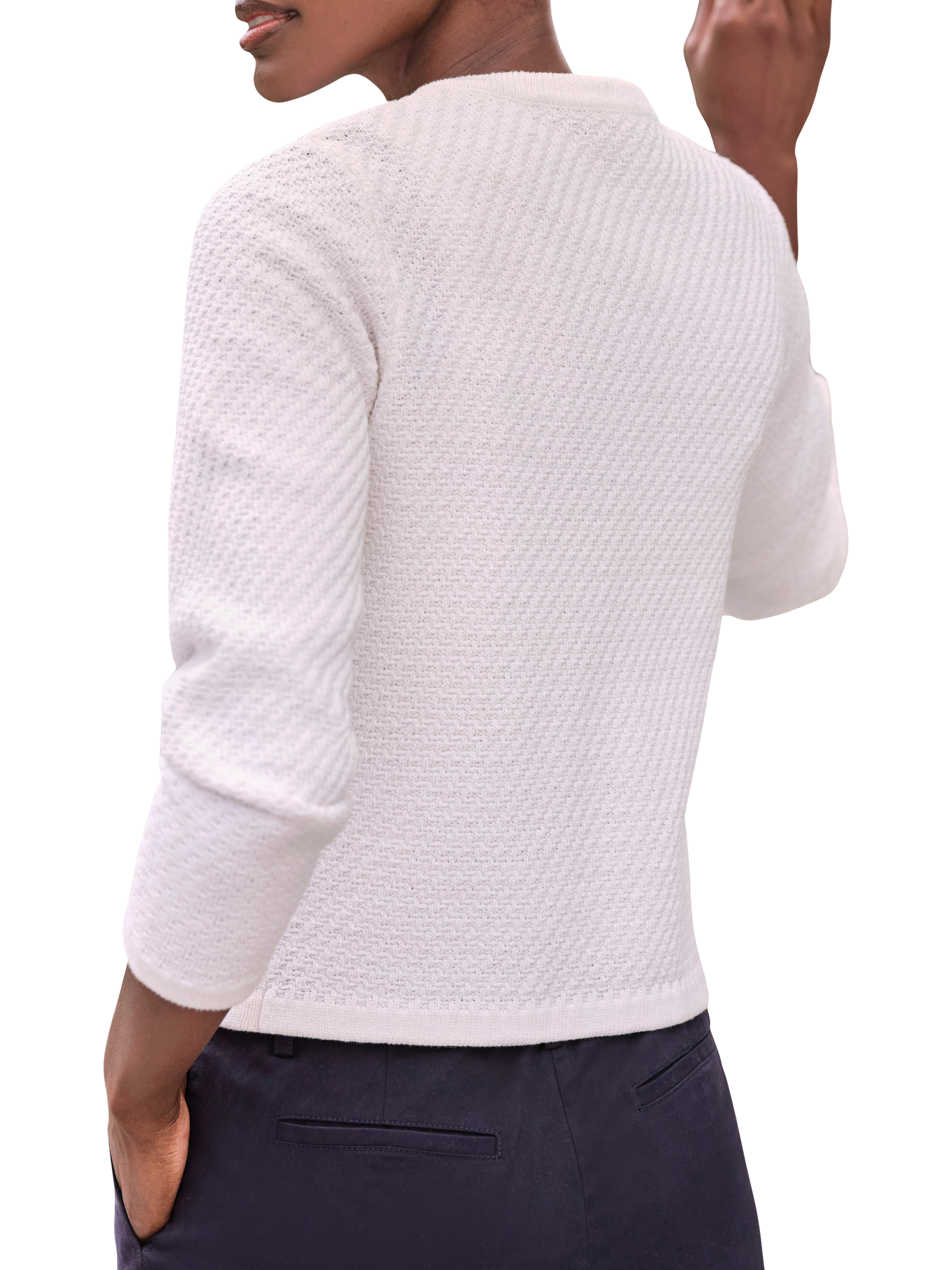 Product image 2 of 3, which shows Pure Collection Cotton Twist Textured Cardigan, White, 8