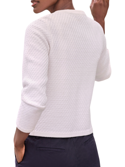 Pure Collection Cotton Twist Textured Cardigan, White - view 2, White