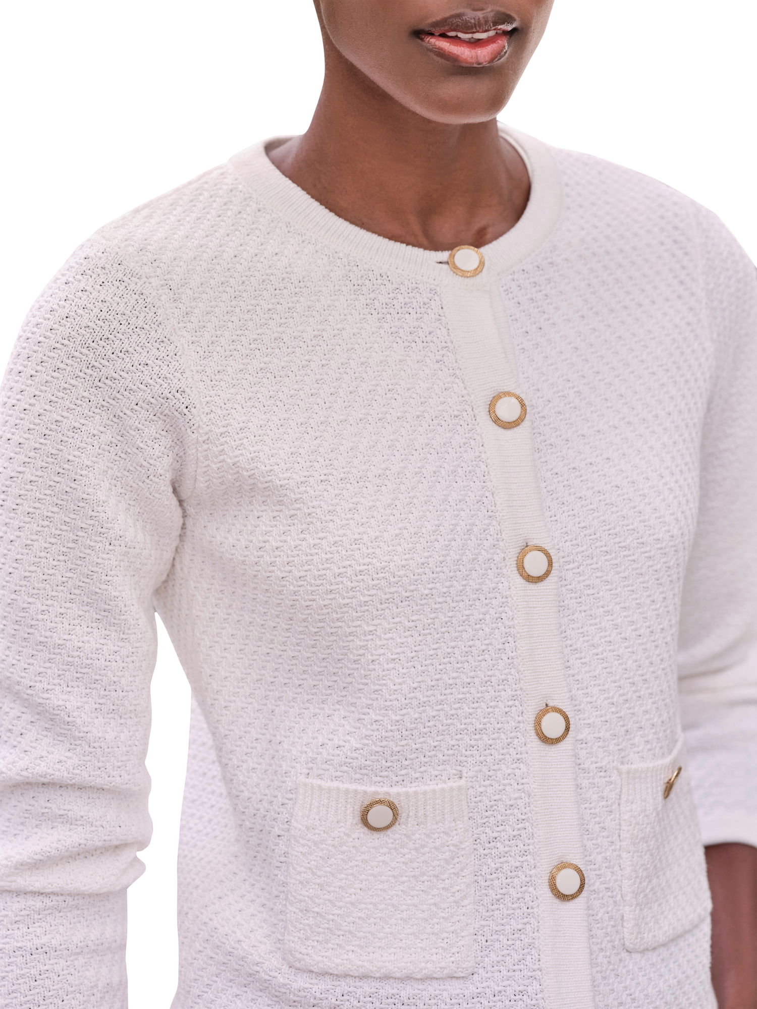 Product image 3 of 3, which shows Pure Collection Cotton Twist Textured Cardigan, White, 8