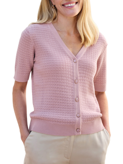 Pure Collection Cotton Smart Cardigan, Pink, Pink