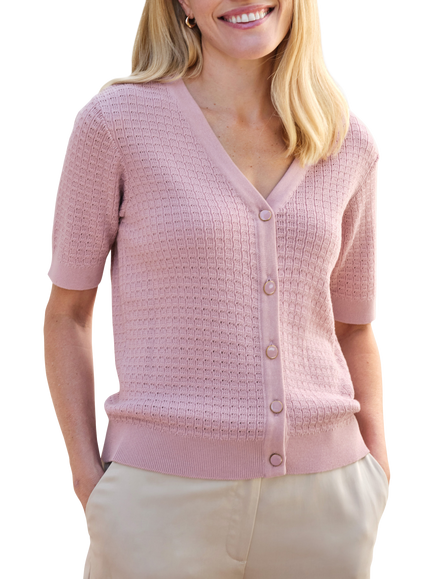 Pure Collection Cotton Smart Cardigan, Pink, Pink