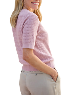 Pure Collection Cotton Smart Cardigan, Pink - view 2, Pink