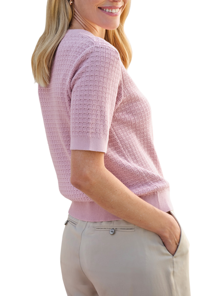 Pure Collection Cotton Smart Cardigan, Pink - view 2, Pink