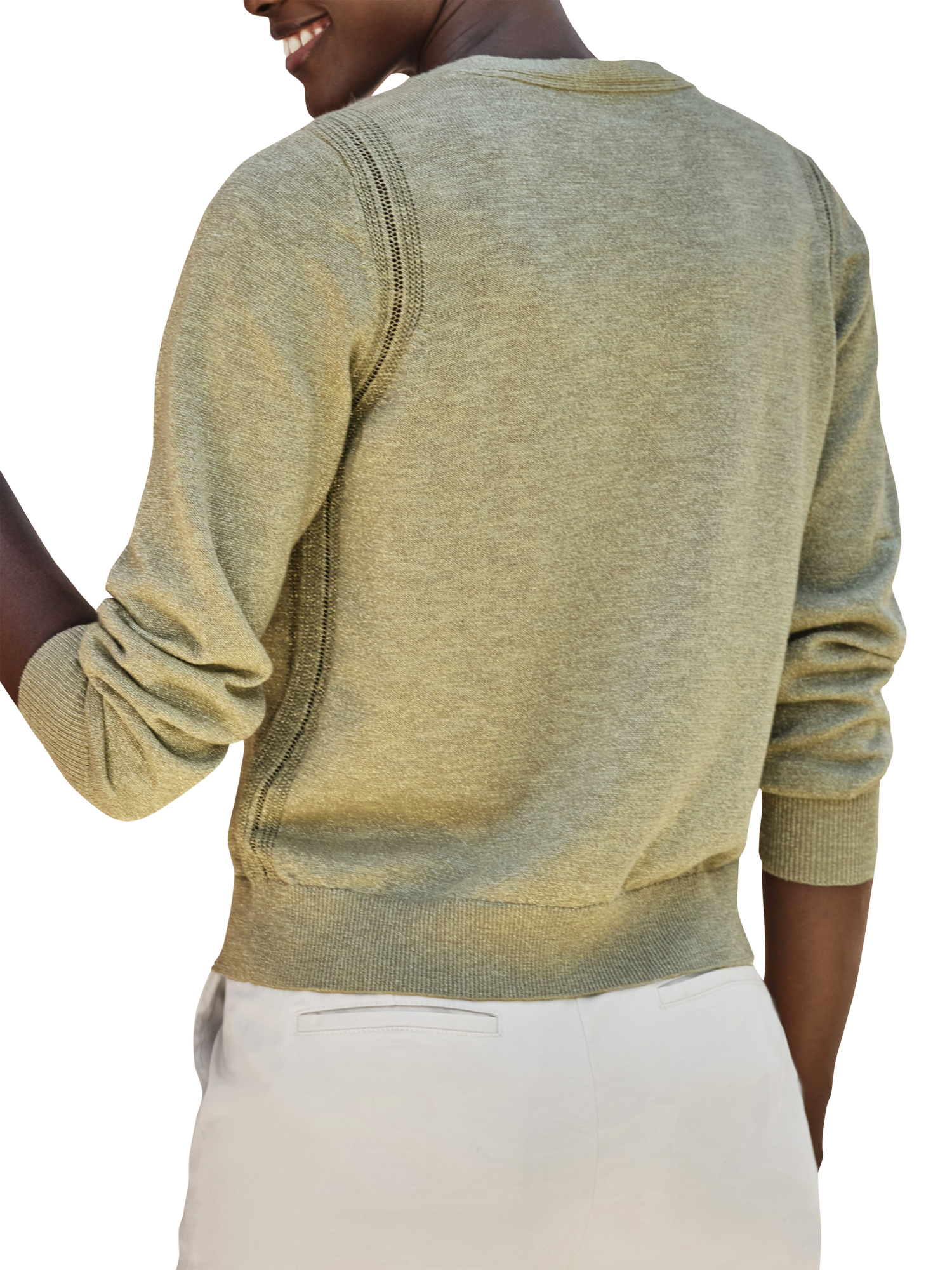 Product image 2 of 3, which shows Pure Collection Linen Blend Sparkle Cardigan, Khaki, 8