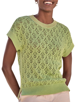 Pure Collection Cotton Lace Knit Top, Green