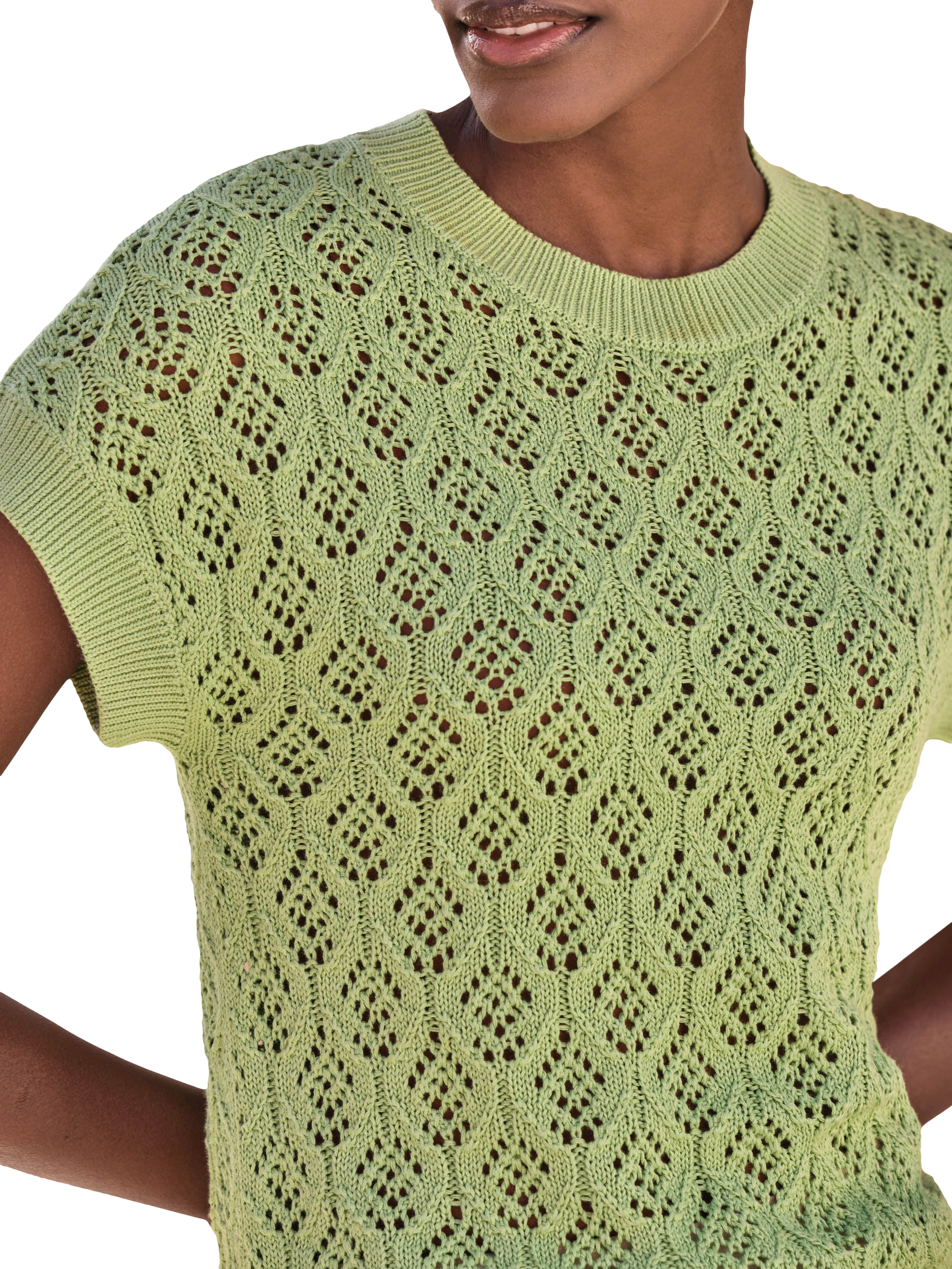 Product image 3 of 3, which shows Pure Collection Cotton Lace Knit Top, Green, 8