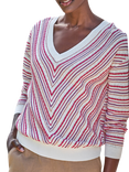 Pure Collection Linen Blend Chevron Stripe Sweater, Pink/Multi