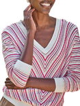 Pure Collection Linen Blend Chevron Stripe Sweater, Pink/Multi