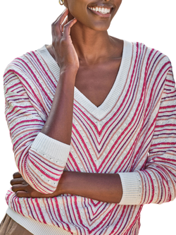 Pure Collection Linen Blend Chevron Stripe Sweater, Pink/Multi - view 2, Pink/Multi