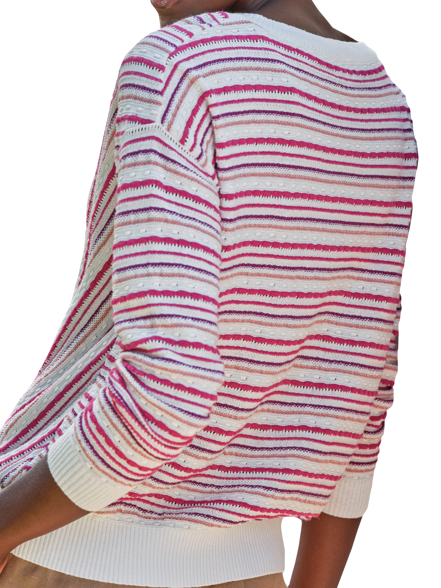 Product image 3 of 3, which shows Pure Collection Linen Blend Chevron Stripe Sweater, Pink/Multi, 8