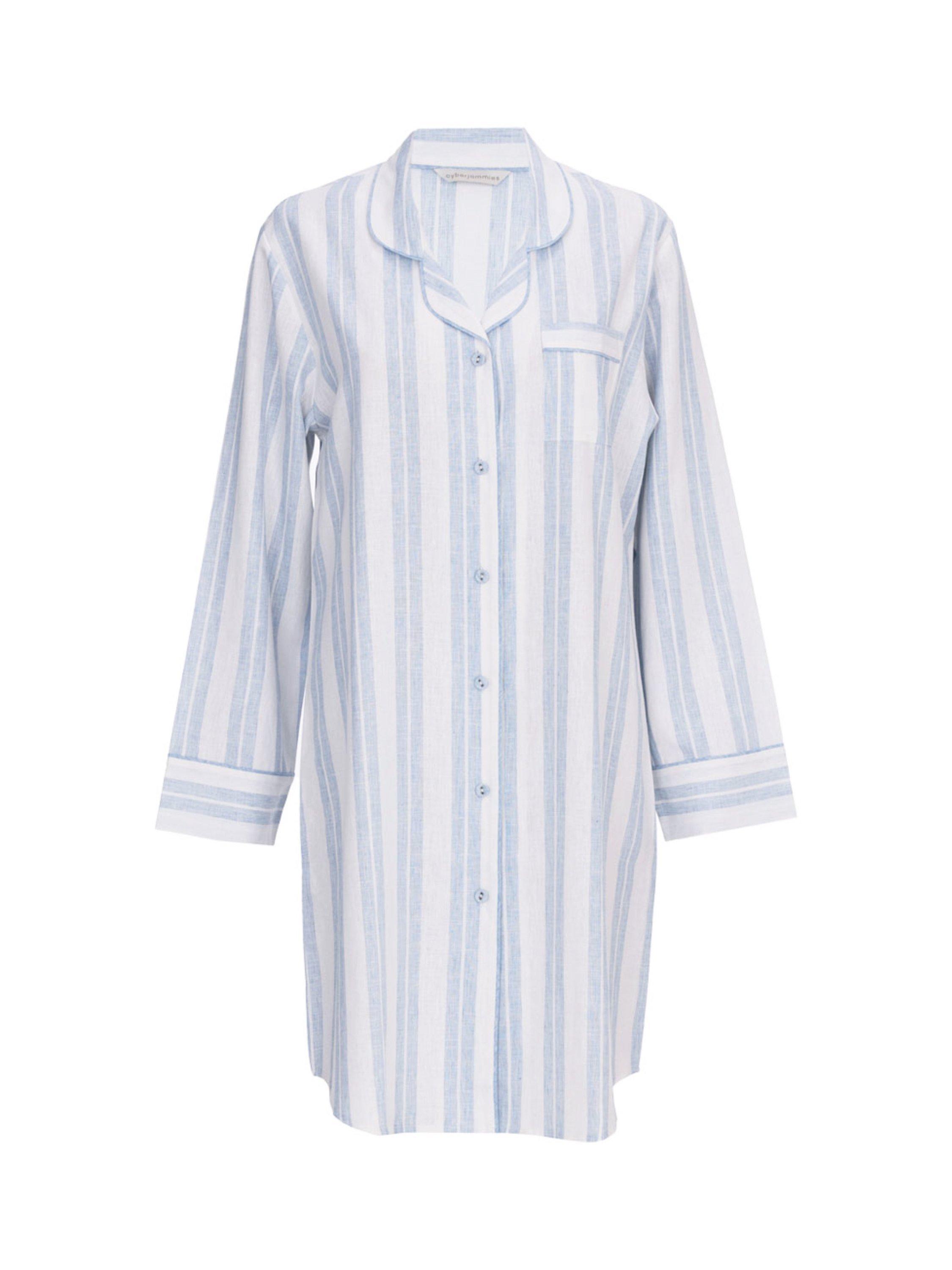 Product image 3 of 3, which shows Cyberjammies Stripe Linen Blend Nightshirt, Blue/White, 6