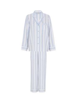 Cyberjammies Stripe Linen Blend Shirt Long Pyjama Set - view 2, Blue