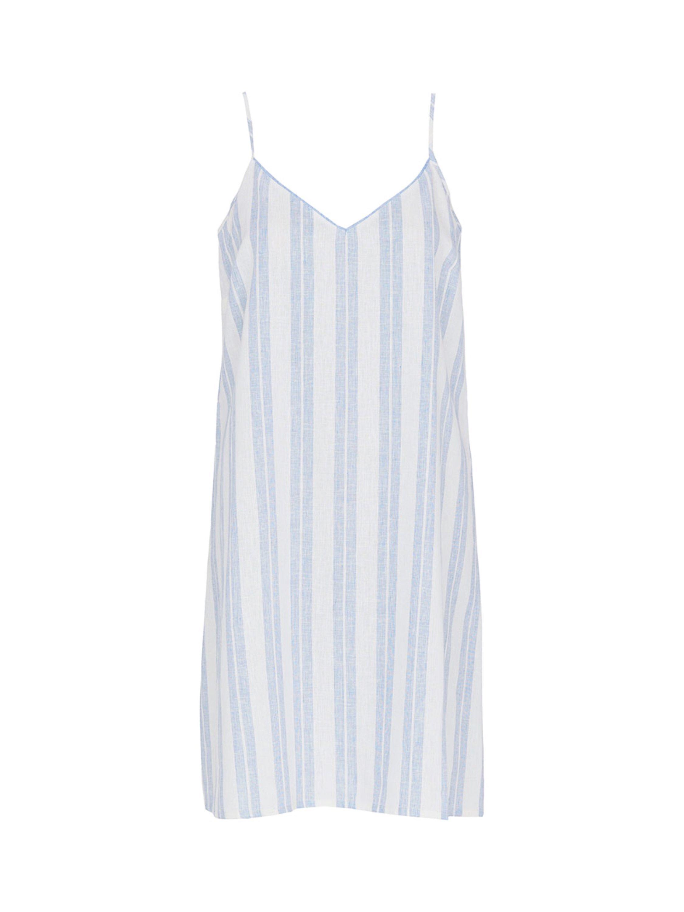 Product image 4 of 4, which shows Cyberjammies Stripe Linen Blend Strappy Nightdress, Blue/White, 6