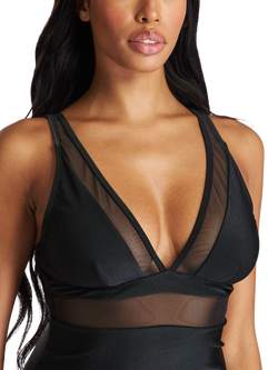 South Beach Mesh V-Neck Swimsuit, Black - view 2, Black