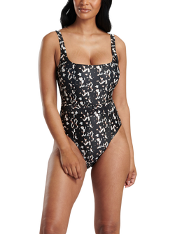 South Beach Leopard Print Belted Swimsuit, Multi, Multi