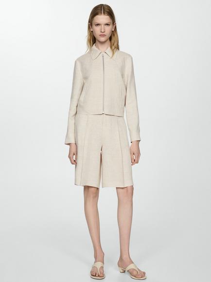 Mango Como Linen Zip Jacket, Pastel Grey