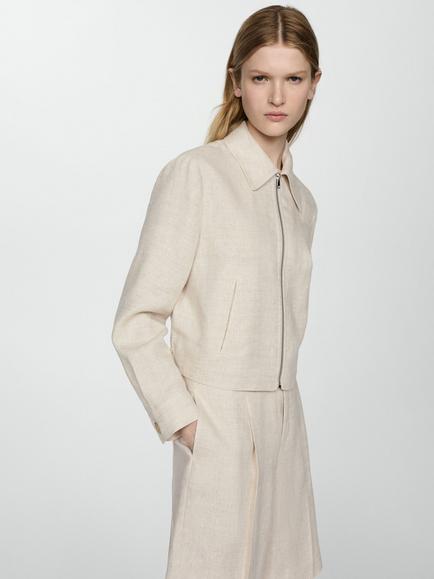 Mango Como Linen Zip Jacket - view 2, Pastel Grey