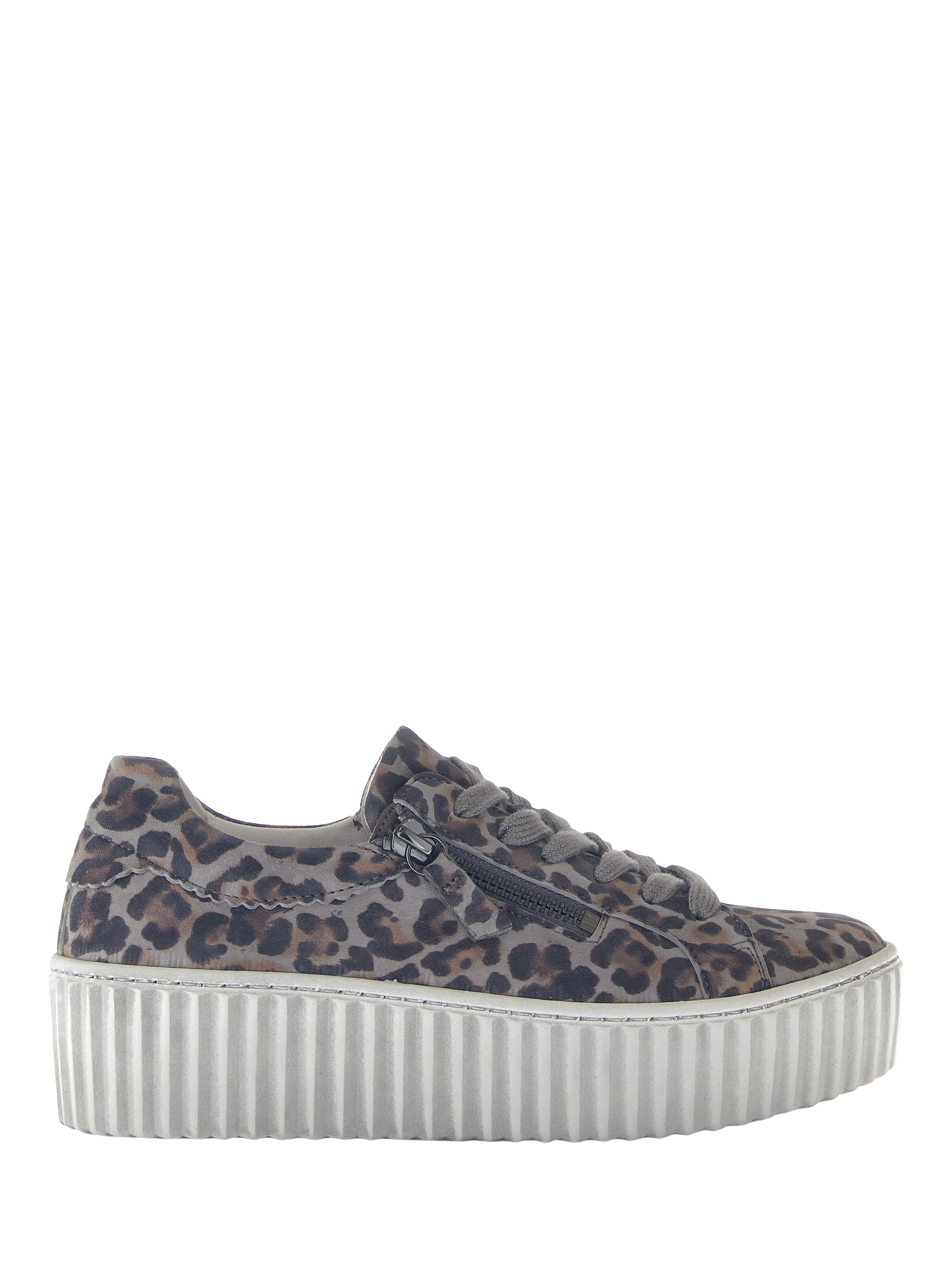 Product image 1 of 4, which shows Gabor Dolly Suede Chunky Lace Up Leopard Print Trainers, Grey/Multi, 3