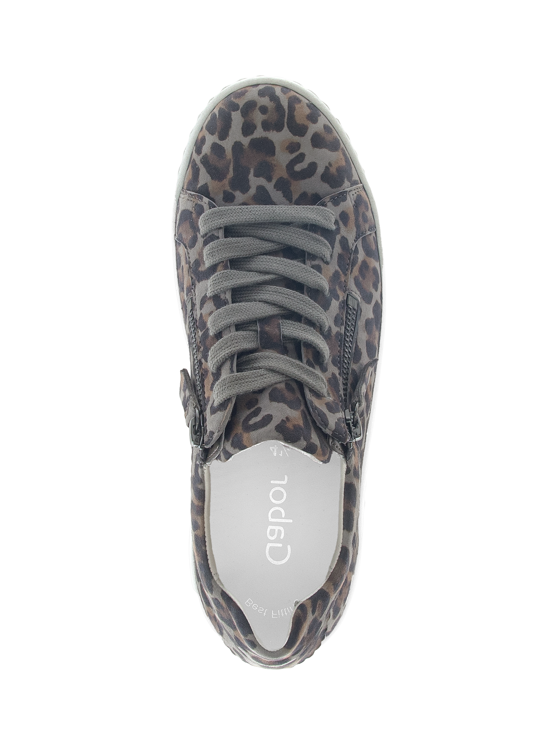 Product image 2 of 4, which shows Gabor Dolly Suede Chunky Lace Up Leopard Print Trainers, Grey/Multi, 3