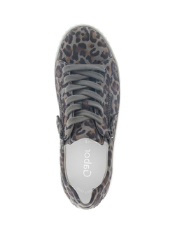 Gabor Dolly Suede Chunky Lace Up Leopard Print Trainers, Grey - view 2, Grey/Multi