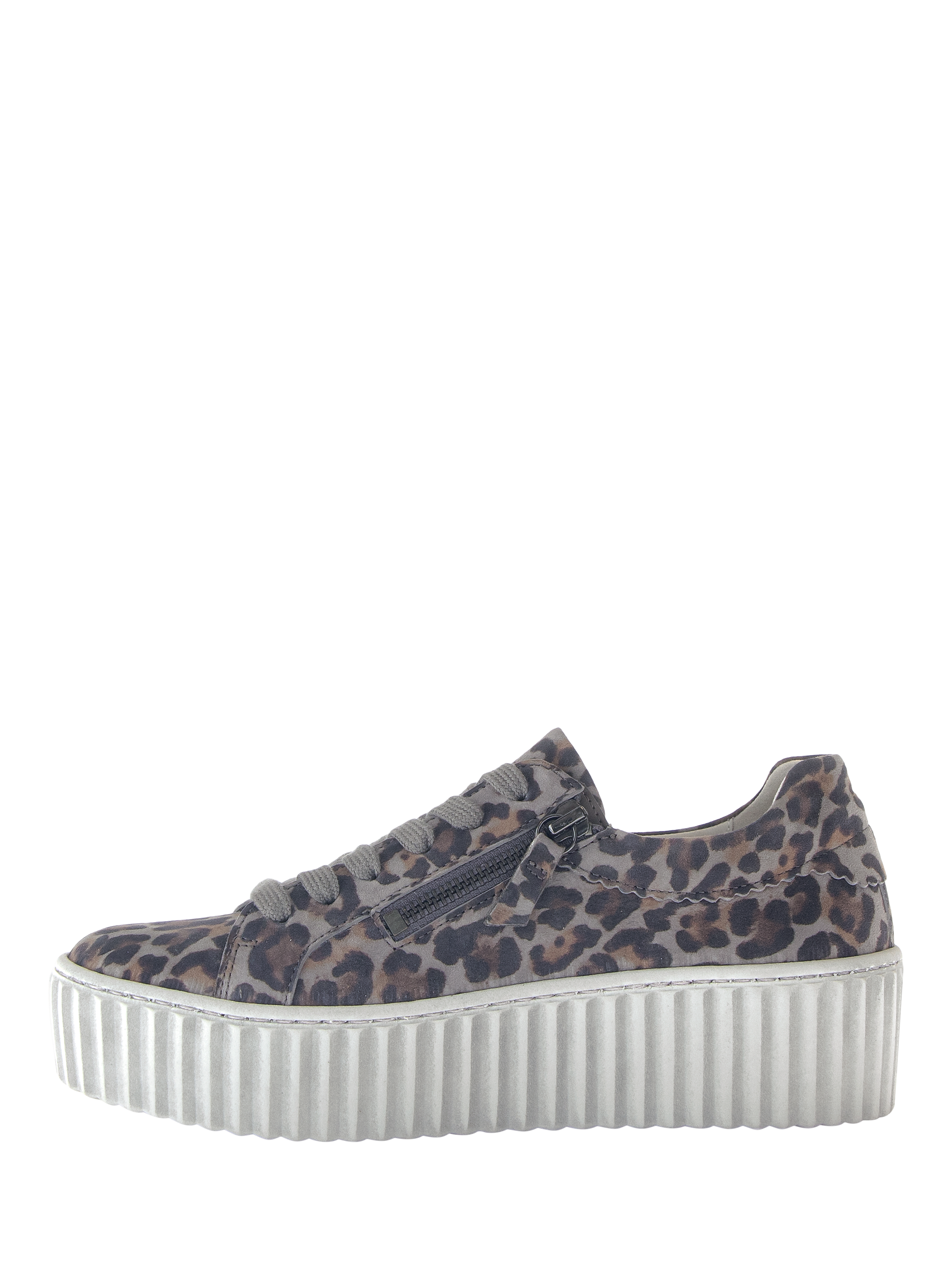 Product image 4 of 4, which shows Gabor Dolly Suede Chunky Lace Up Leopard Print Trainers, Grey/Multi, 3