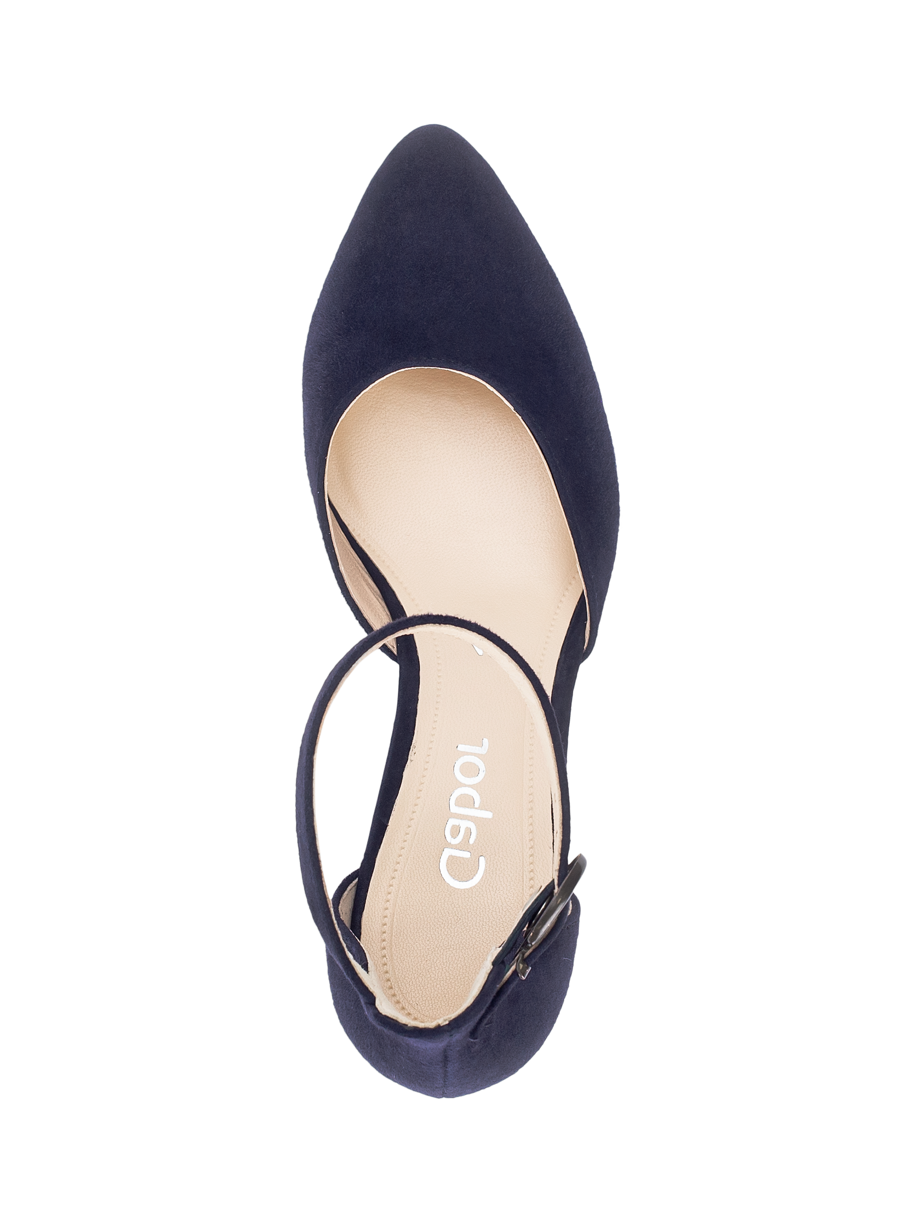 Product image 2 of 4, which shows Gabor Gala Ankle Strap Suede Court Shoes, Navy, 3