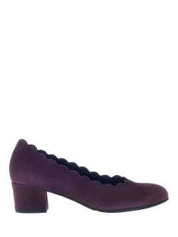 Gabor Gigi Wide Fit Suede Scallop Edge Block Heel Court Shoes, Purple, Purple