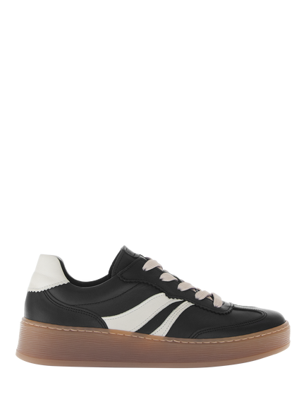 Gabor Dahma Wide Fit Leather Trainers, Black/Cream, Black/Cream