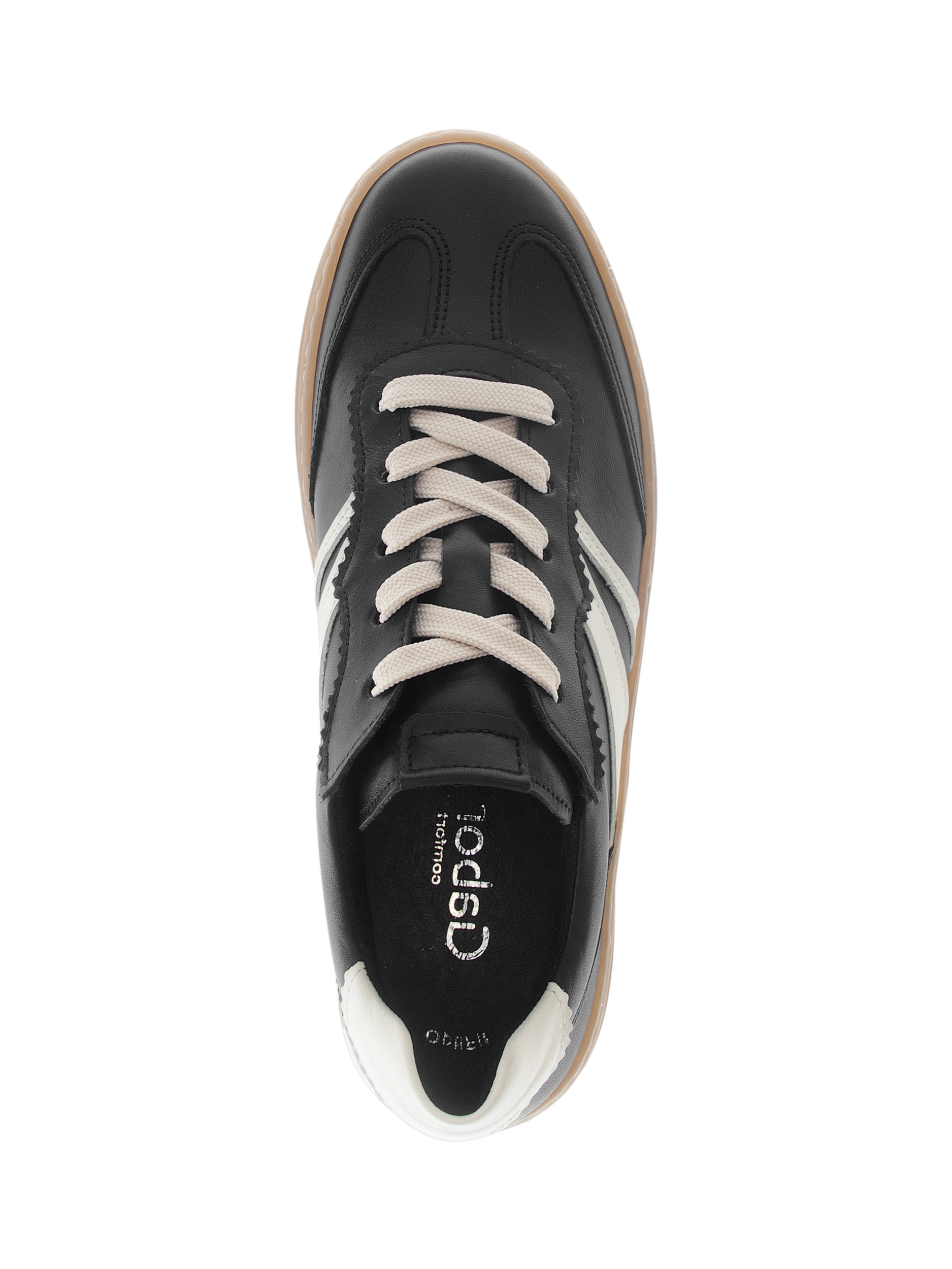Product image 2 of 4, which shows Gabor Dahma Wide Fit Leather Trainers, Black/Cream, 4.5