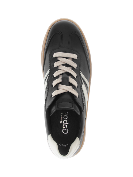 Gabor Dahma Wide Fit Leather Trainers, Black/Cream - view 2, Black/Cream