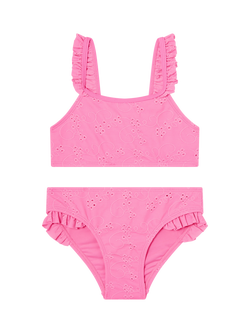 Angels by Accessorize Kids' Ruffle Broderie Bikini Set, Pale Pink, Pale Pink
