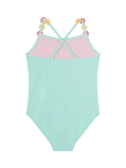 Angels by Accessorize Kids' Flower Strap Swimsuit, Blue - view 2, Blue