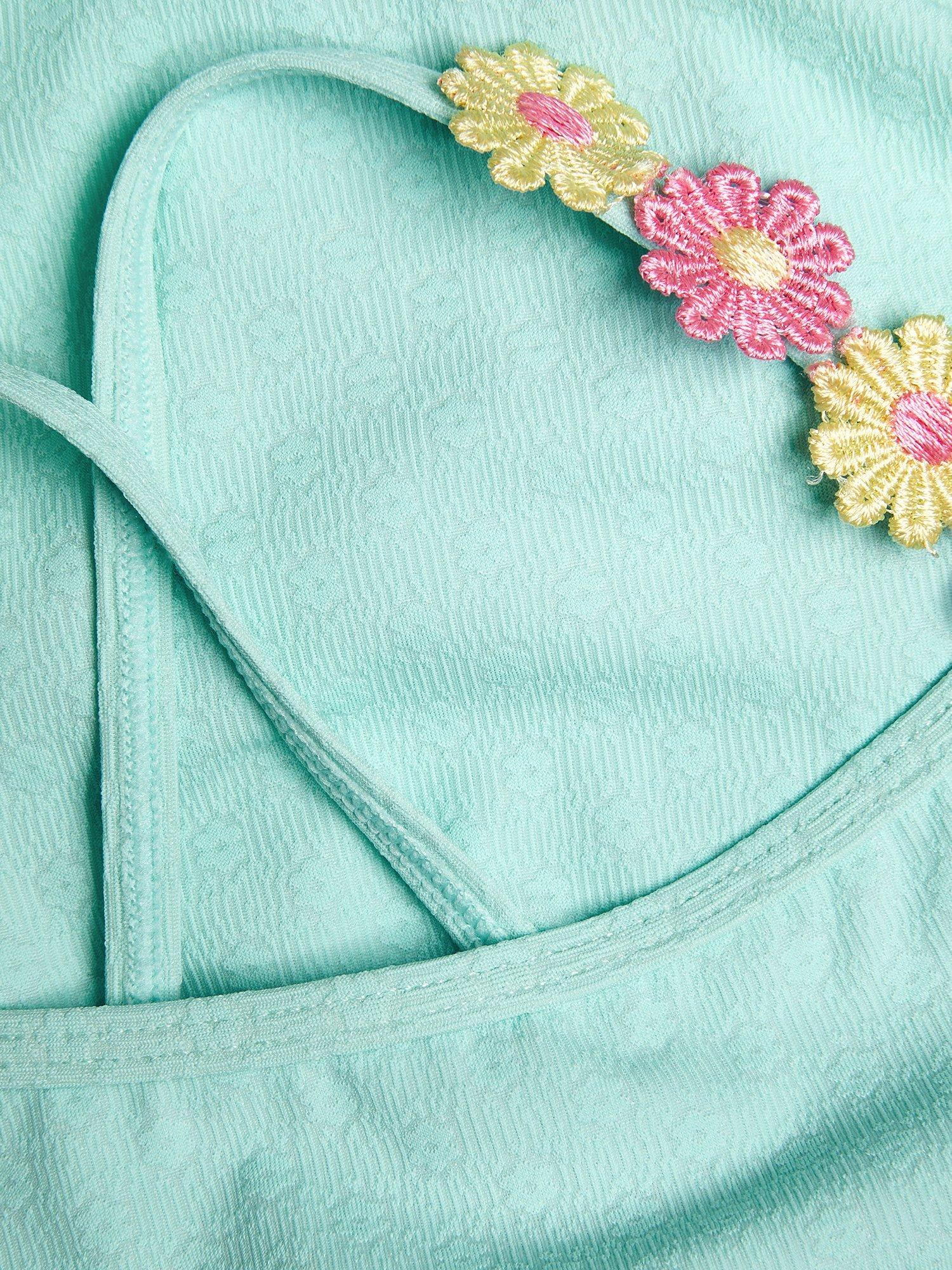 Product image 3 of 3, which shows Angels by Accessorize Kids' Flower Strap Swimsuit, Blue, 3-4 years