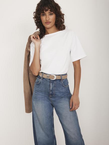 Mint Velvet Cotton Slash Neck T-Shirt, White Ivory