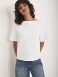 Mint Velvet Cotton Slash Neck T-Shirt, White Ivory