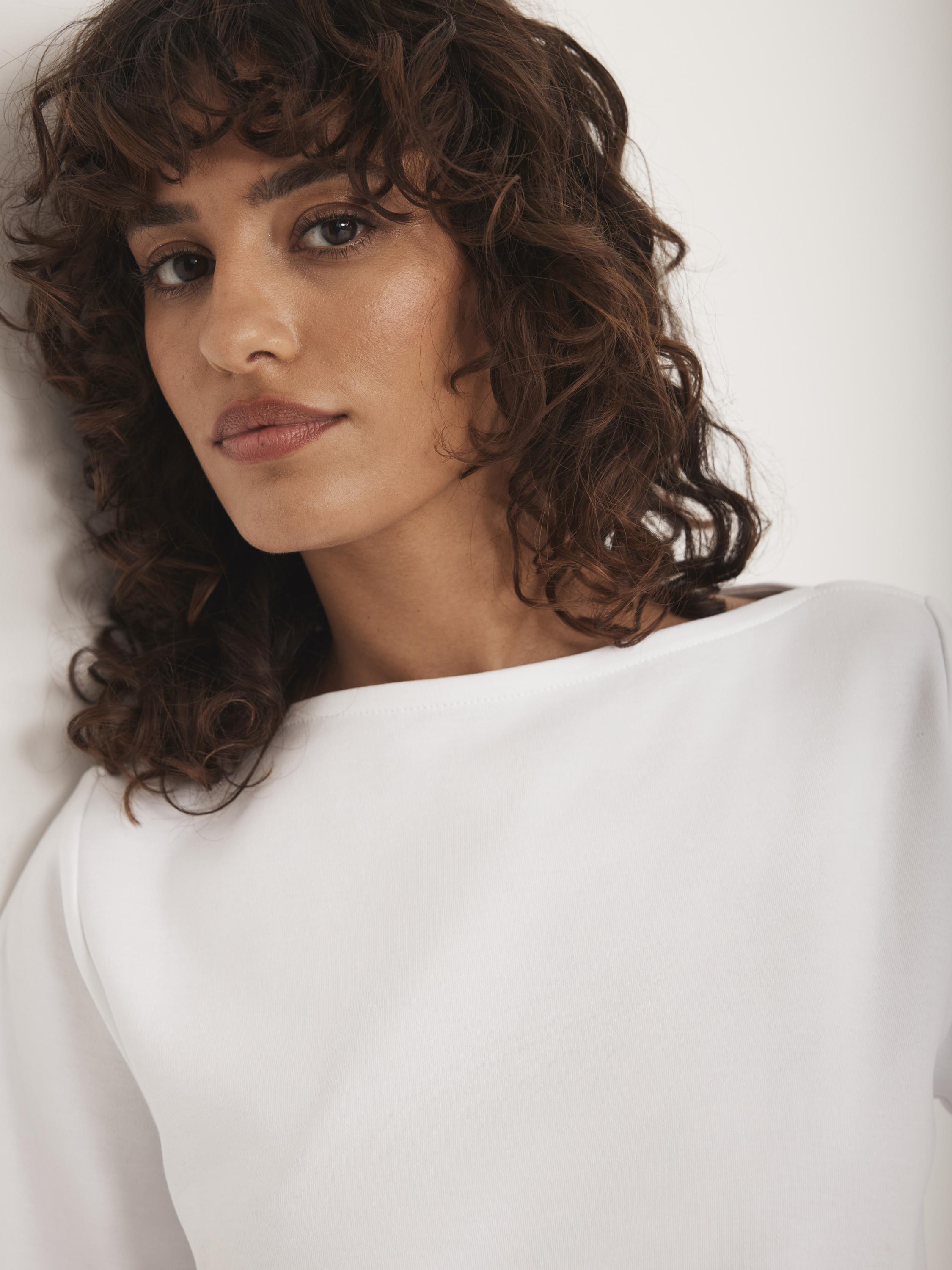 Product image 3 of 8, which shows Mint Velvet Cotton Slash Neck T-Shirt, White Ivory, 6|8