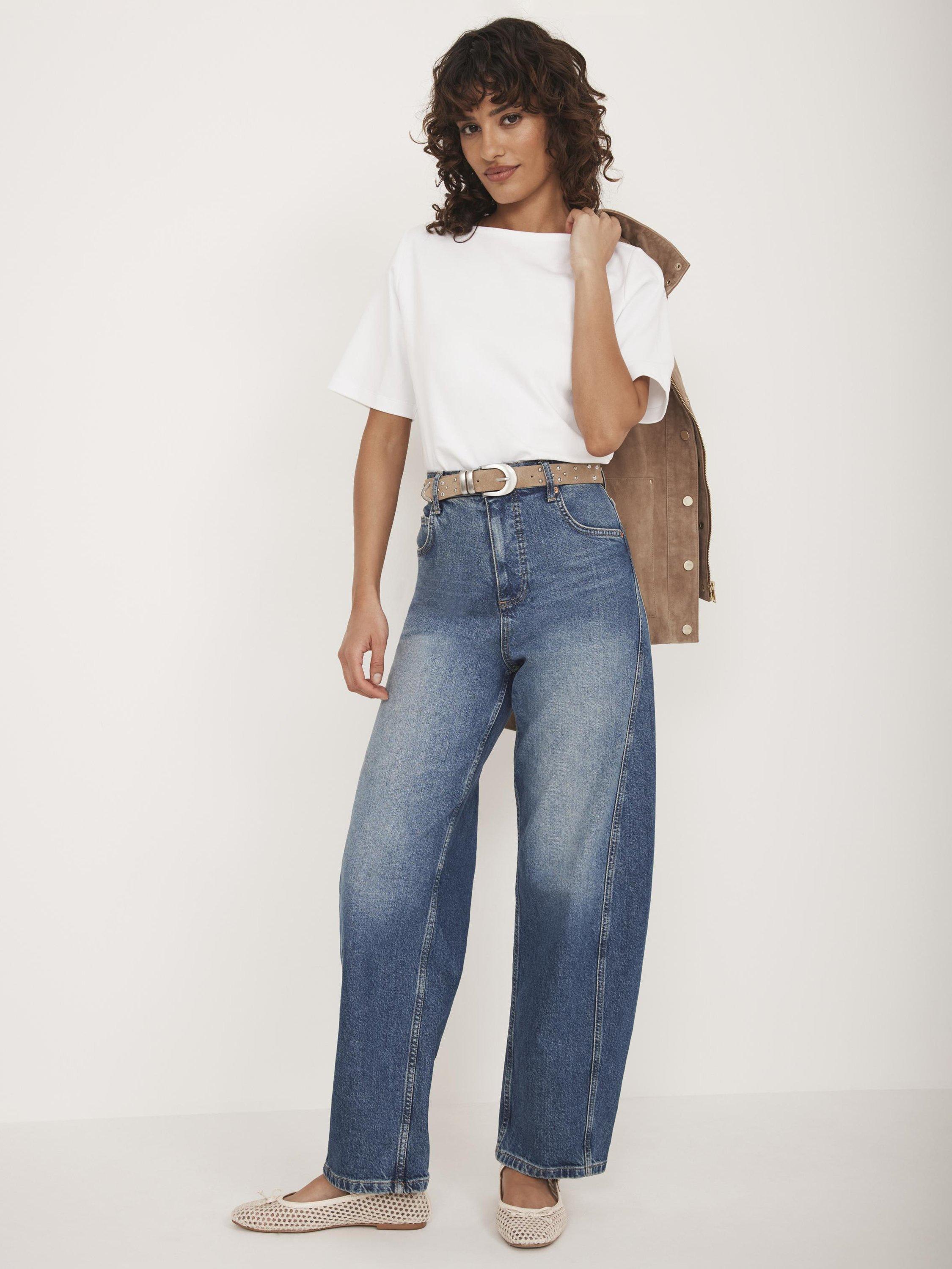 Product image 5 of 8, which shows Mint Velvet Cotton Slash Neck T-Shirt, White Ivory, 6|8