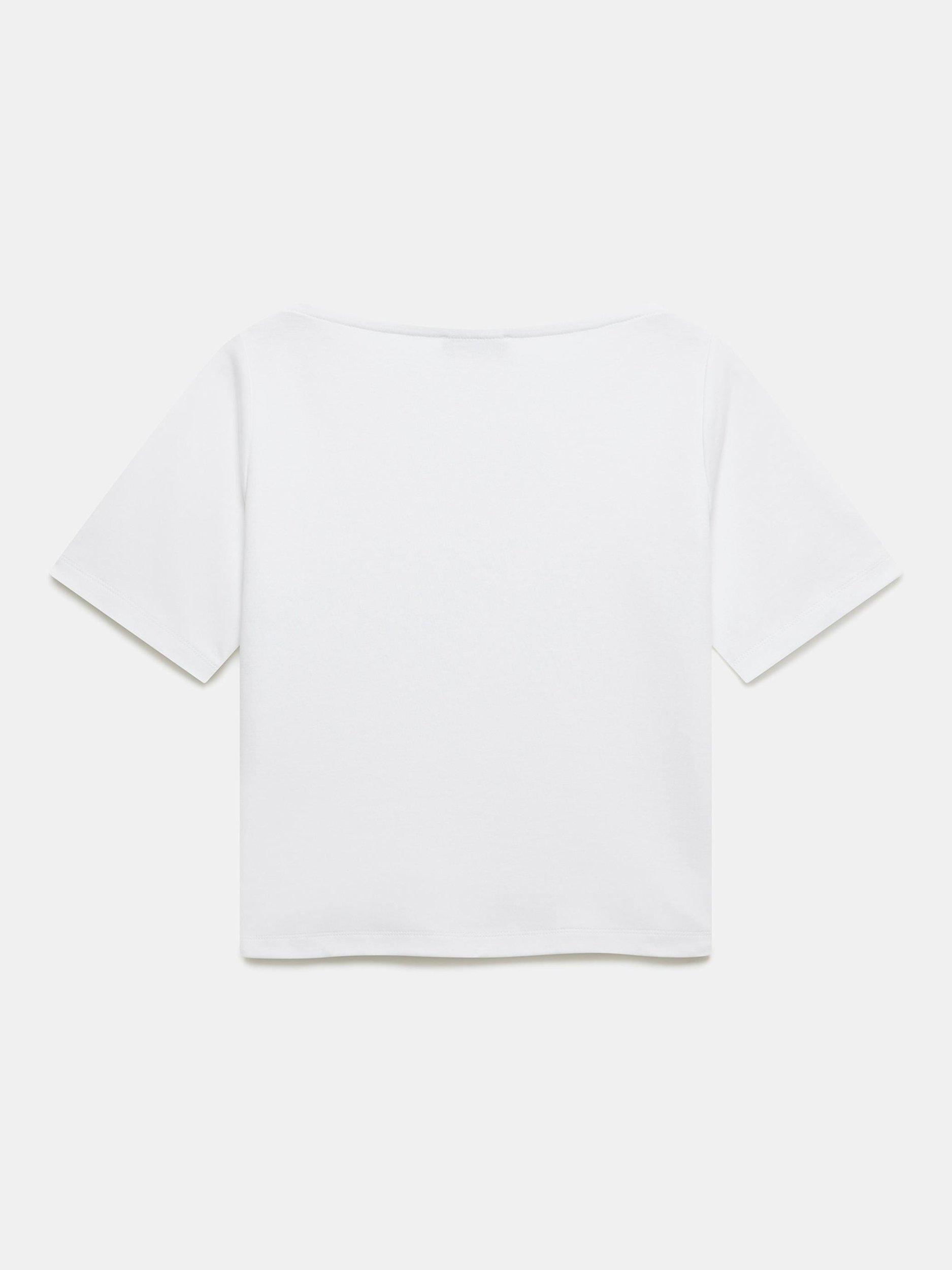 Product image 7 of 8, which shows Mint Velvet Cotton Slash Neck T-Shirt, White Ivory, 6|8