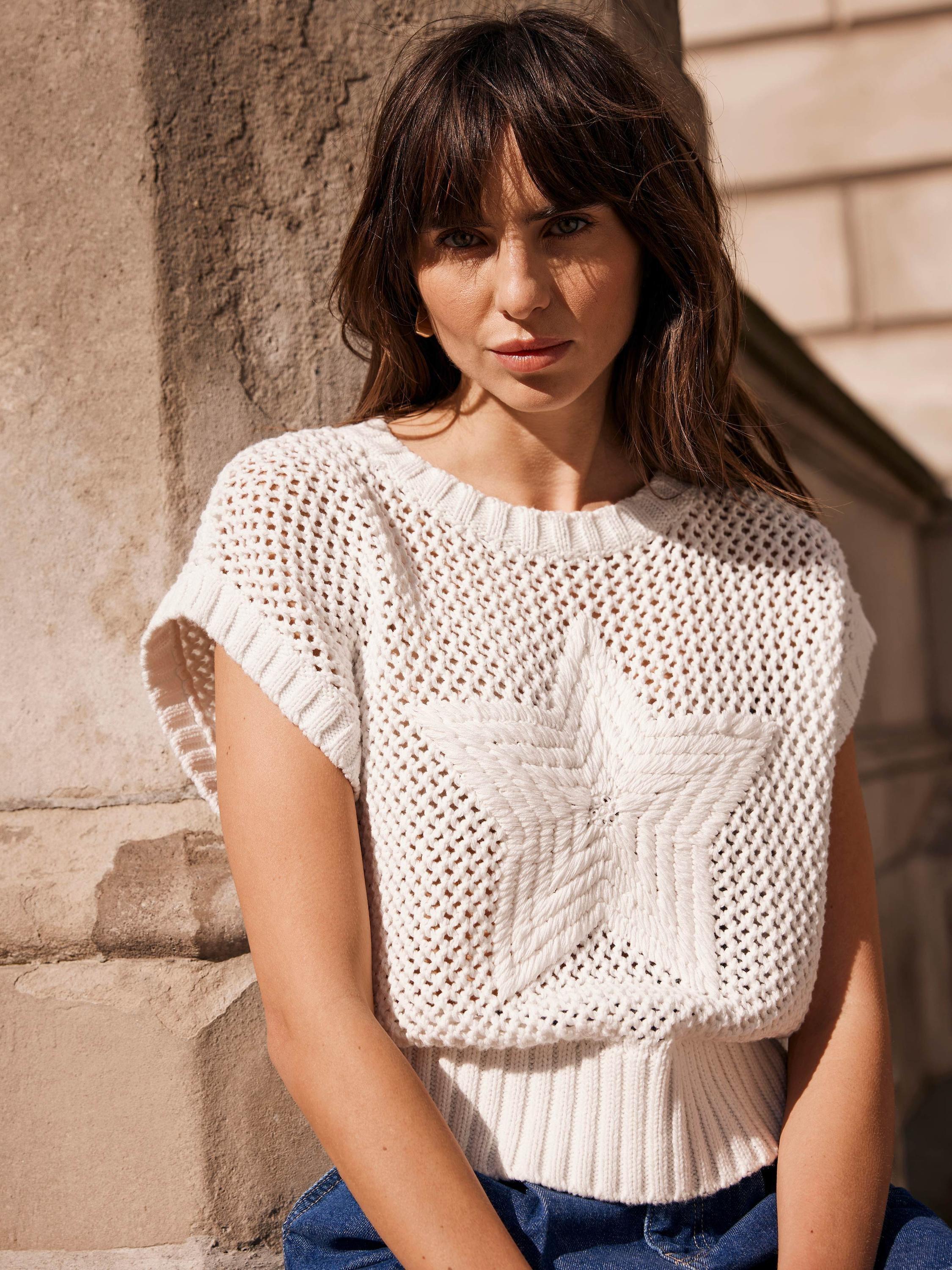Product image 4 of 7, which shows Mint Velvet Star Knit Tank Top, White Ivory, S