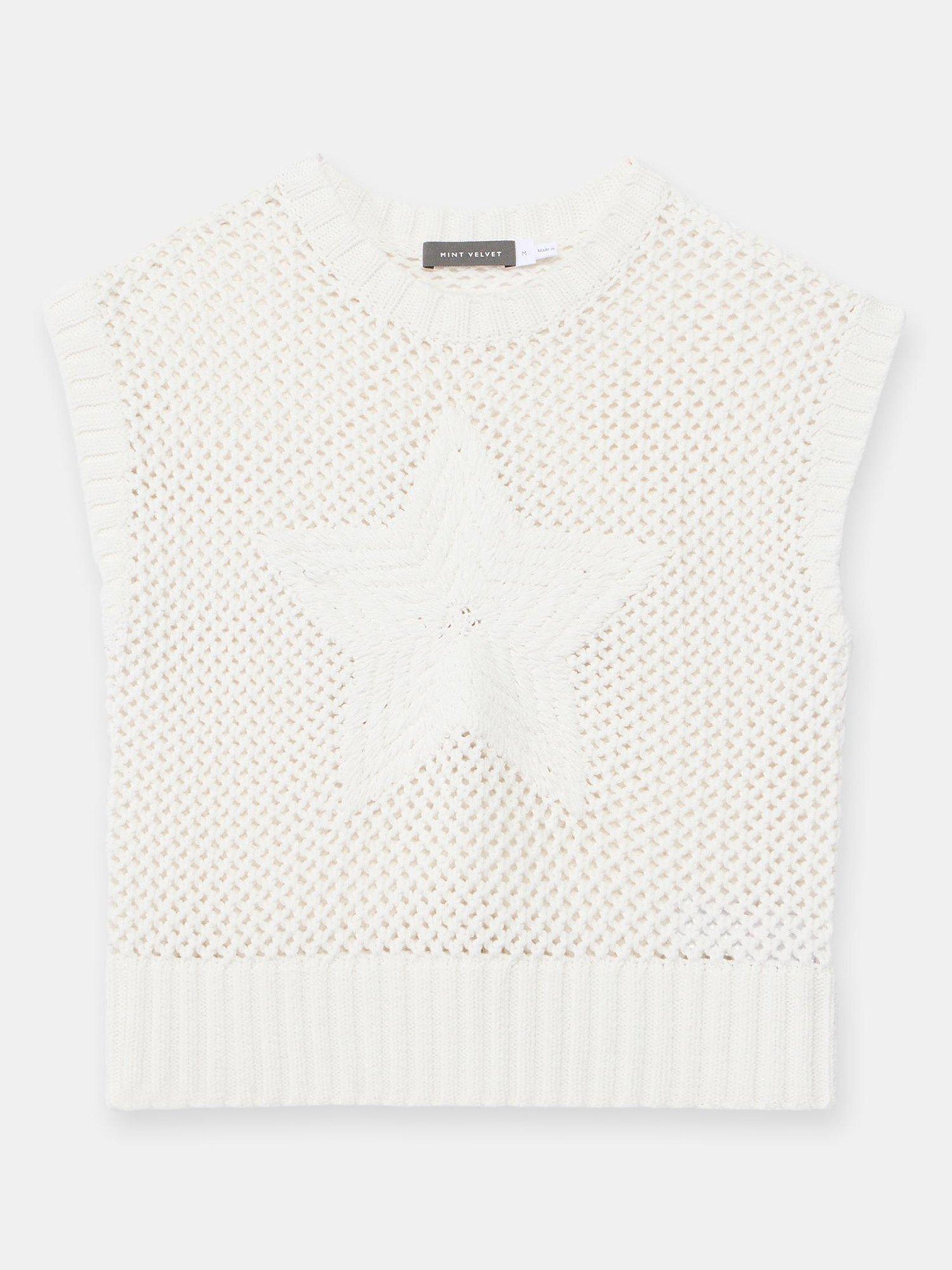 Product image 5 of 7, which shows Mint Velvet Star Knit Tank Top, White Ivory, S