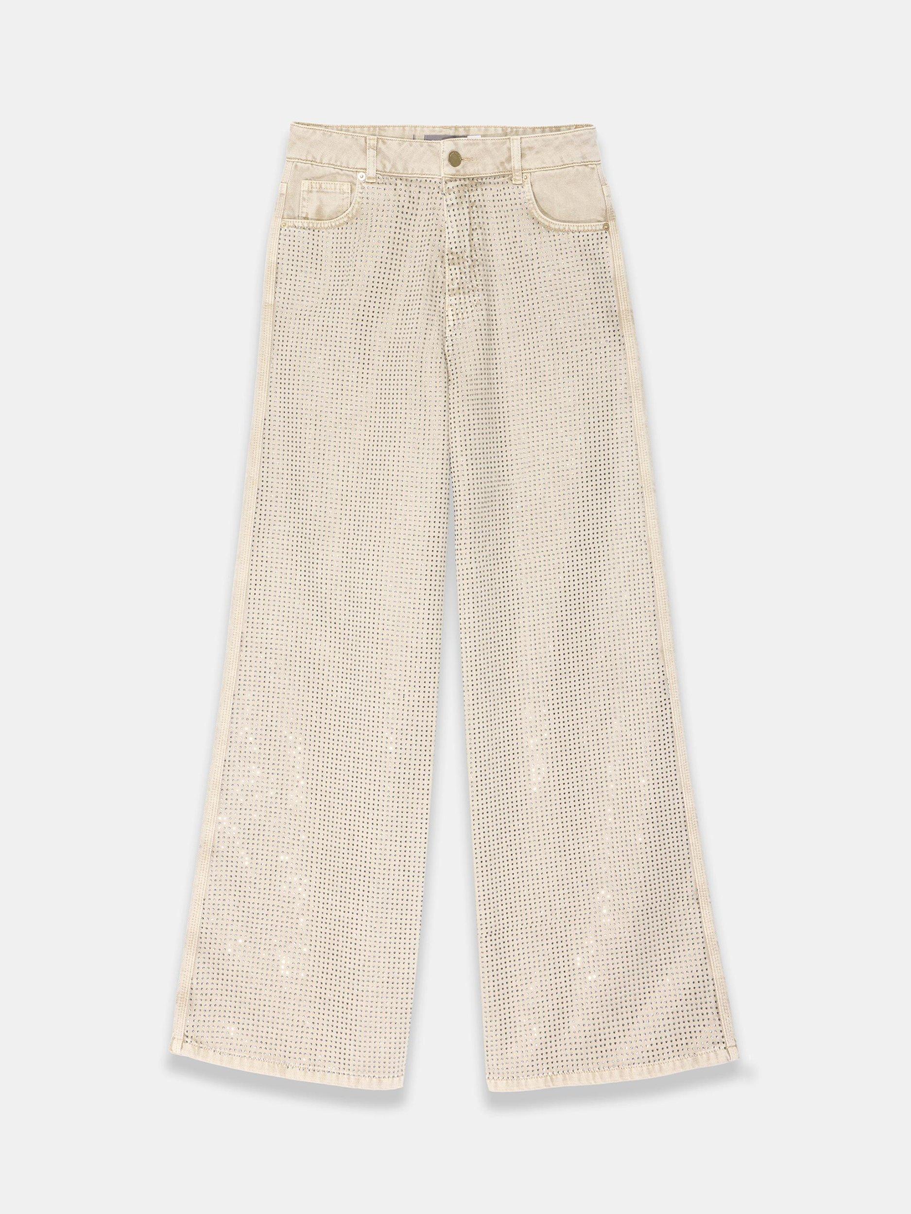 Product image 7 of 8, which shows Mint Velvet Diamante Wide Leg Jeans, Natural, 6