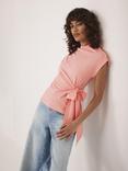 Mint Velvet Cotton Tie Detail T-Shirt, Pink/Multi