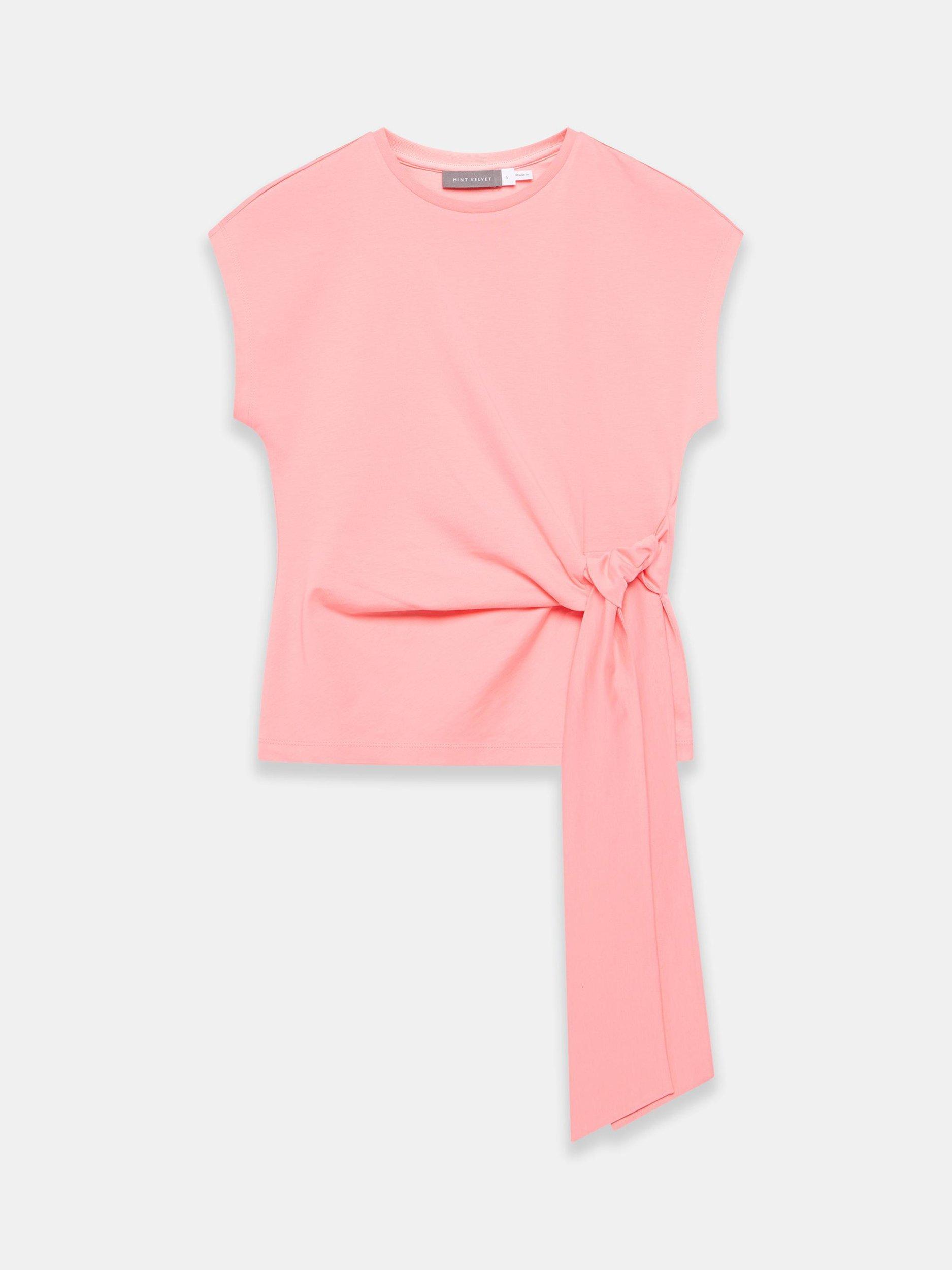 Product image 6 of 8, which shows Mint Velvet Cotton Tie Detail T-Shirt, Pink/Multi, 6|8