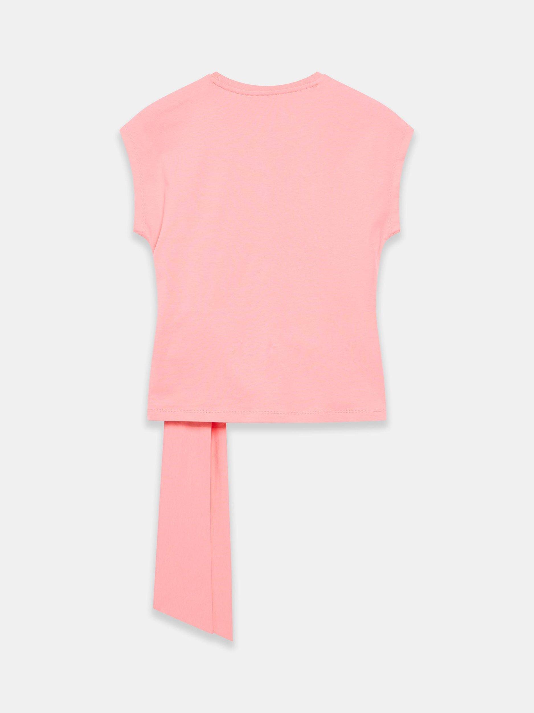 Product image 7 of 8, which shows Mint Velvet Cotton Tie Detail T-Shirt, Pink/Multi, 6|8