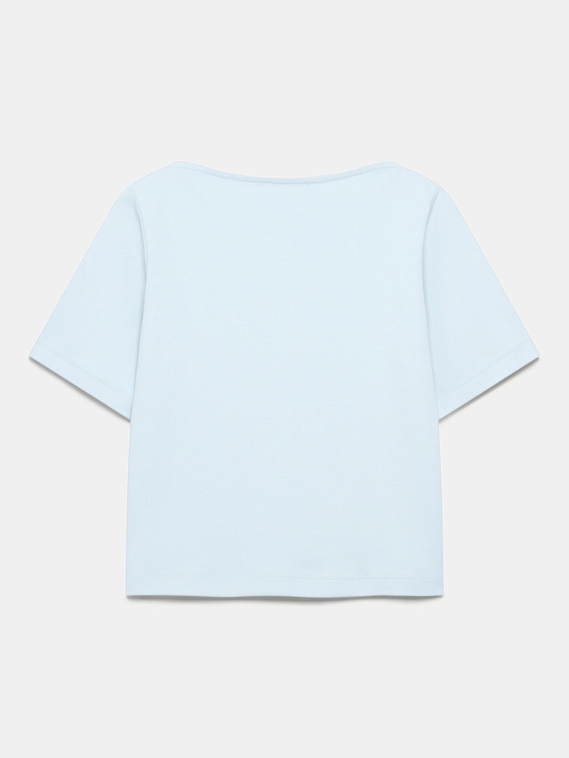 Product image 6 of 7, which shows Mint Velvet Cotton Slash Neck T-Shirt, Blue/Multi, 8|10