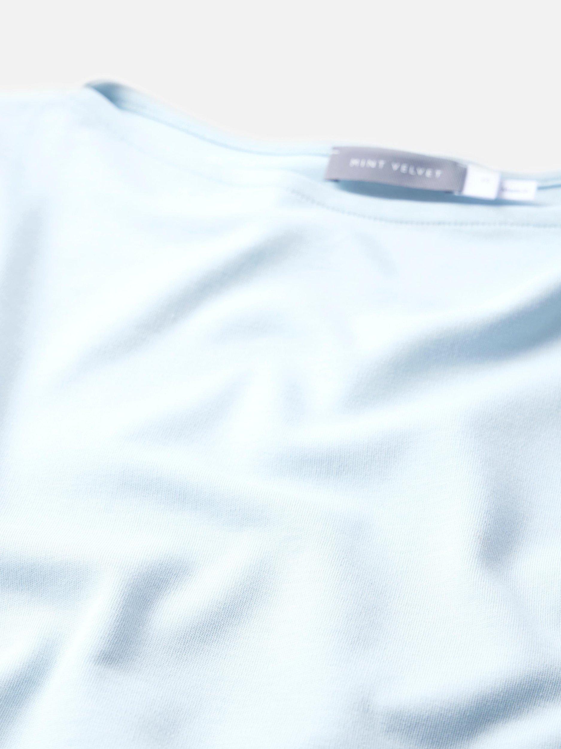Product image 7 of 7, which shows Mint Velvet Cotton Slash Neck T-Shirt, Blue/Multi, 8|10